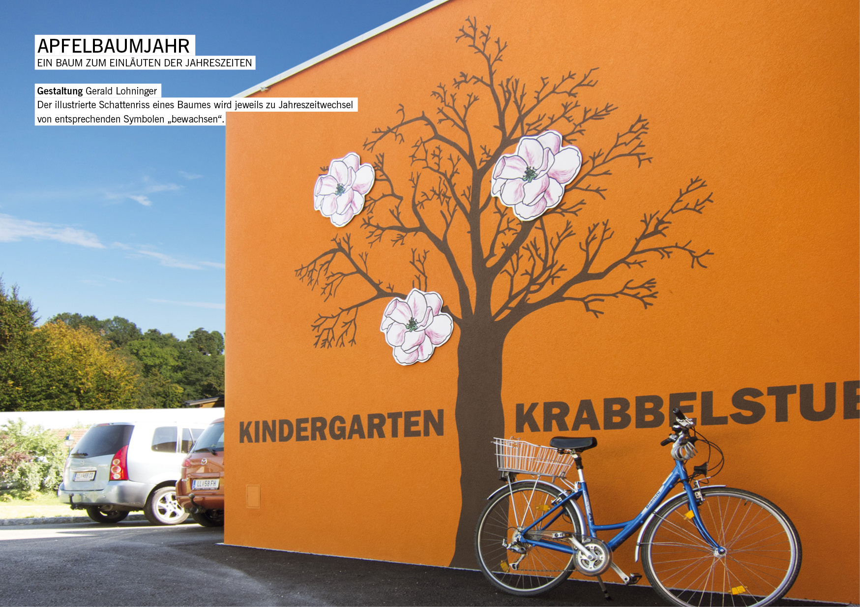 Ein Apfelbaum vor dem Kindergarten St. Marien. Zwar nicht zum Erklettern, dafür aber zum Einläuten der Jahreszeiten / Gerald Lohninger, Architektur: Norbert Haderer